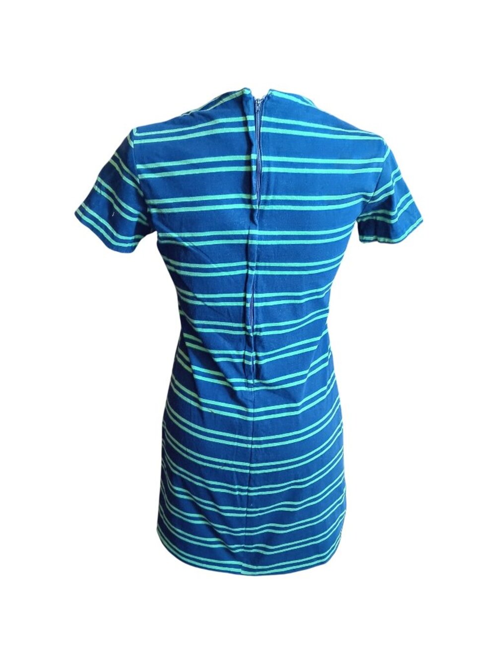 True Vintage Shirt Dress 60's Medium Blue Green Striped Back Zipper Sock Hop